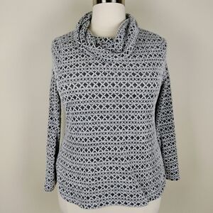Croft & Barrow Cowl Neck Pullover Sweater Size XL  Gray White Geometric Soft